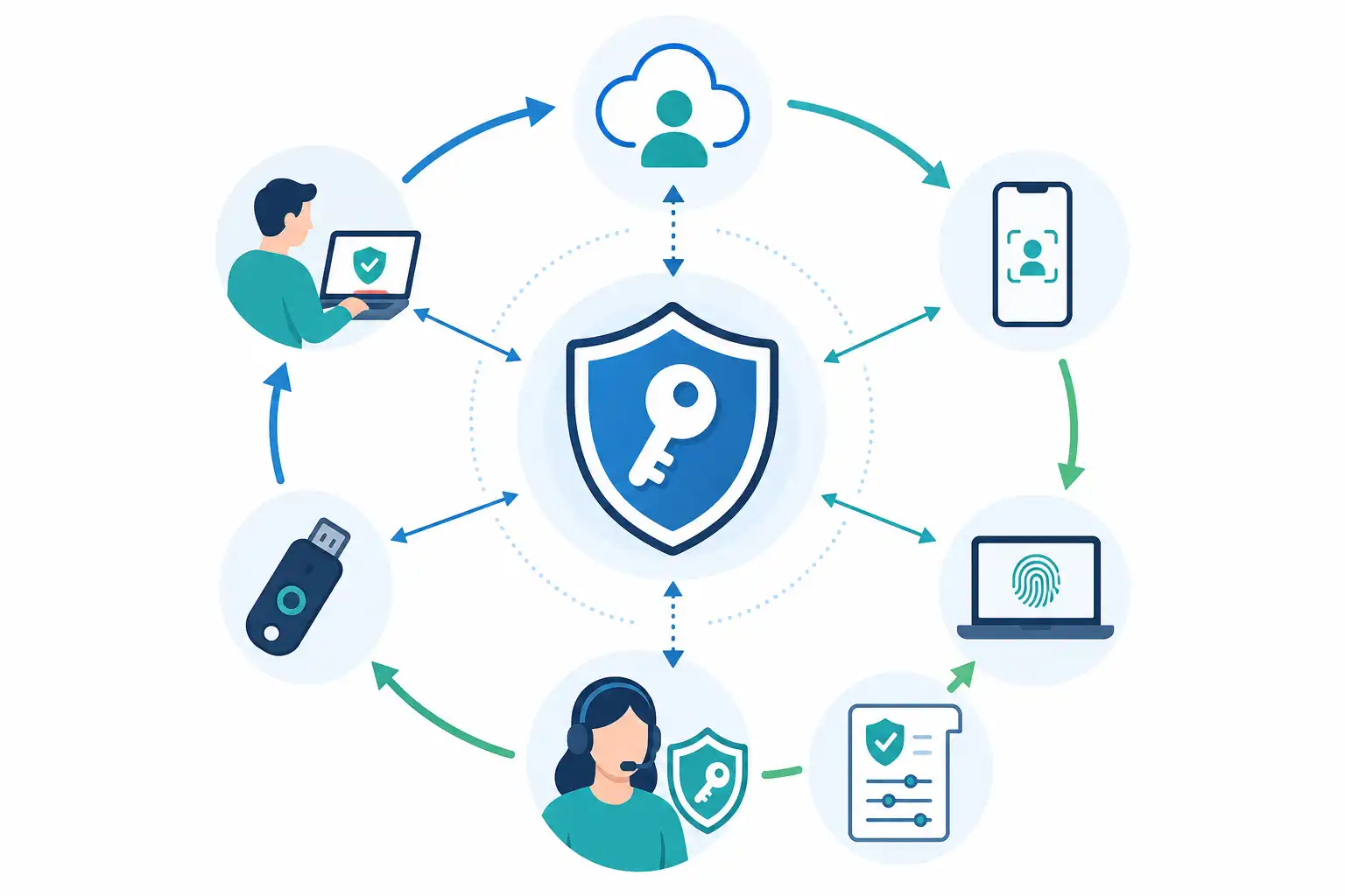 Infografik zu Passkeys im Unternehmen einführen: Phishing-resistente Anmeldung mit Microsoft Entra ID (KI-generiert)